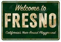 Welcome to Fresno Californa Highway Sign Grunge Retro Royalty Free Stock Photo