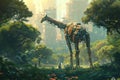 Robotic Eden: A Futuristic City Park with Synthetic Wildlife Royalty Free Stock Photo