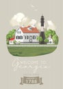 Welcome to Georgia USA. Peach state vector poster. Travel background in flat style.