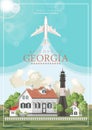 Welcome to Georgia USA postcard. Peach state vector poster. Travel background in flat style.