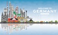 Welcome to Germany Skyline with Gray Buildings, Blue Sky and Reflections Royalty Free Stock Photo