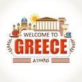 Welcome to Greece emblem lettering sights symbols culture landmark