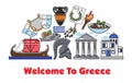 Welcome to Greece promo banner with historic relics