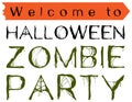 Welcome to Halloween zombie party. Text invitation spider web