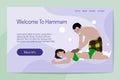 Welcome to hammam concept. The attendant serves a woman in a Turkish bath. Landing page template
