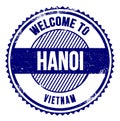 WELCOME TO HANOI - VIETNAM, words written on blue stamp
