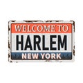 Welcome to Harlem New York vintage rusty metal sign on a white background, vector illustration Royalty Free Stock Photo