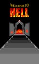 Welcome to hell. Stairway to hell. Iron black gates of Fiery pu