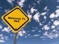 Welcome To Hell traffic sign on blue sky