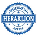 WELCOME TO HERAKLION - GREECE, words written on greek blue stamp