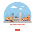 Welcome to Hong Kong Banner or Landing Page Template, Chinese City Landmarks Vector Illustration Royalty Free Stock Photo