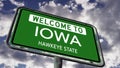 Welcome to Iowa, USA Road Sign, Hawkeye State Nickname, Realistic 3d Animation