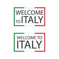 Welcome to Italy symbols with flags, simple modern Italian icons isolated on white background