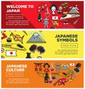 Welcome to Japan promo Internet banners with country symbols