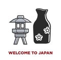 Welcome to Japan promotional poster with small lantern and vase Royalty Free Stock Photo