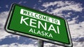 Welcome to Kenai, Alaska, USA City Road Sign Close Up Realistic 3D Animation