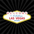 Welcome to Las Vegas sign icon. Classic retro symbol. Nevada sight showplace. Flat design. Black starburst sunburst background. Royalty Free Stock Photo