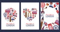 Welcome to London greeting souvenir cards, print or poster design template. Travel to Great Britain flat illustration.