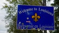 Welcome to Louisiana street sign at the state border - SHREVEPORT, UNITED STATES - NOVEMBER 04, 2022