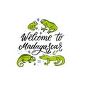 Welcome to Madagascar hanwritten phrase with cute madagascar animals. Royalty Free Stock Photo