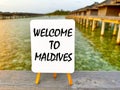 Welcome to Maldives: booking a flight or hotel for vacancies. Royalty Free Stock Photo