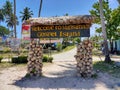 welcome to Mansinam beach decorated with coconuts, which is located in West Papua