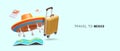 Welcome to Mexico. Travel abroad. 3D illustration. Sombrero, suitcase, world map, airline tickets Royalty Free Stock Photo