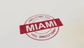 WELCOME TO MIAMI stamp red print on the paper. 3D rendering
