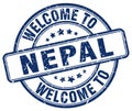 welcome to Nepal blue vintage stamp