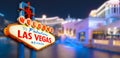 Welcome to Never Sleep city Las Vegas, Nevada Sign with the heart of Las Vegas scene in blur background. all logo had been Royalty Free Stock Photo