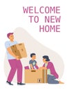 Welcome to new home and house moving banner, flat vector illustration. Royalty Free Stock Photo