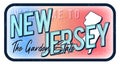 Welcome to new jersey vintage rusty metal sign vector illustration. Vector state map in grunge style with Typography hand drawn Royalty Free Stock Photo