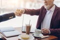 Welcome to our business, company. bearded ,man greeting his client