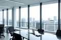 Conference room with meeting table and chairs and panoramic city view, 3D Rendering Royalty Free Stock Photo