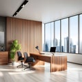 Conference room with meeting table and chairs and panoramic city view, 3D Rendering Royalty Free Stock Photo