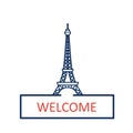 Welcome to Paris- Line art of the Eiffel tower famous landmark of France