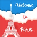 Welcome to Paris. Poster, flyer, travel booklet. Vector illustration in flat style for your design Royalty Free Stock Photo