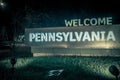 Welcome to pennsylvania rest area sign at night Royalty Free Stock Photo