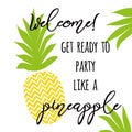 Cute decorative print with pineapple. Summer fresh design with juicy and sweet pineapple in yellow colors party
