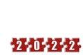 Welcome to 2022. Puzzle elements with numbers 2, 0 on an isolated background. Red details with white numbers close-up