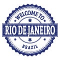 WELCOME TO RIO DE JANEIRO - BRAZIL, words written on blue stamp