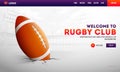 Welcome To Rugby Club Landing Page or Website Banner Design with Rugby Ball Royalty Free Stock Photo