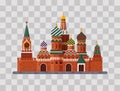 Welcome to Russia. St. Basil s Cathedral on Red square. Kremlin palace on transparent background - vector stock flat Royalty Free Stock Photo