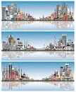 Welcome to Russia, Turkey and Indonesia Skylines with Gray Buildings, Blue Sky and Reflections