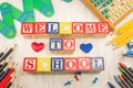 Welcome to school written in wooden cubicle letters