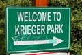 Welcome to Sign with Arrow for William Krieger Park in Woodridge NY Royalty Free Stock Photo