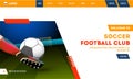 Welcome To Soccer Football Club Landing Page Design with Closeup Shot of Football Player Kicking Soccer