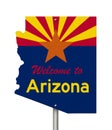 Welcome to the state of Arizona road sign in the shape of the state map with the flag Royalty Free Stock Photo