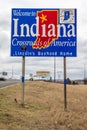 Welcome to the State of Indiana - Roadsign along Interstate 70 towards St. Louis, MO. Royalty Free Stock Photo