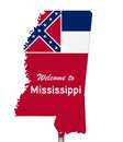 Welcome to the state of Mississippi road sign in the shape of the state map with the flag Royalty Free Stock Photo